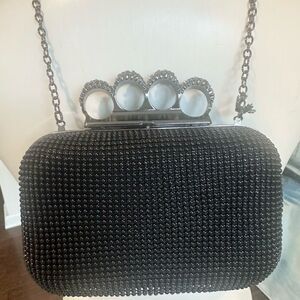 Beaded Black Bling Knuckle Clutch/Shoulder Bag